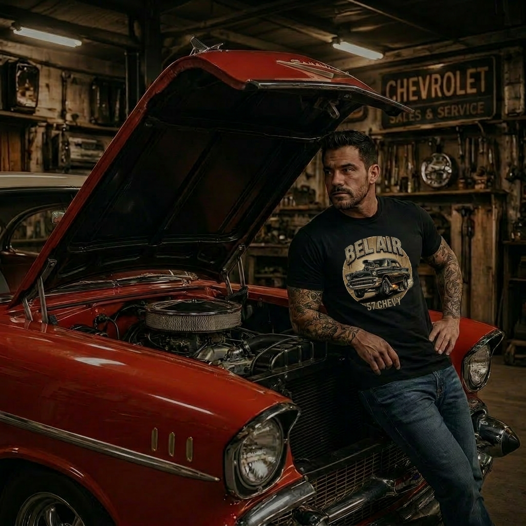 Flame 57 Chevy Shirt | Retro Muscle Car Graphic Tee 4B
