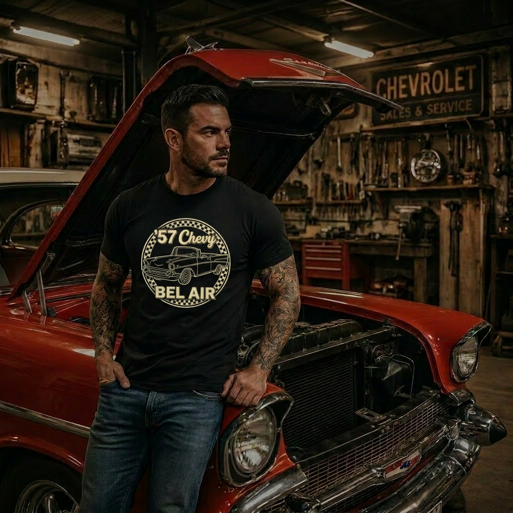 Minimalist 1957 Chevy Shirt | Simple Vintage Car Tee 5B