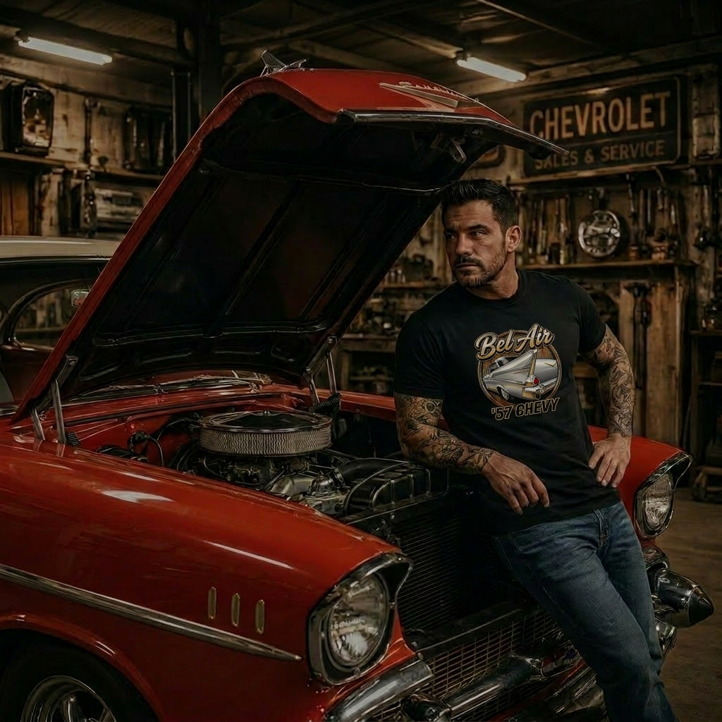 Vintage 57 Chevy Tailfin Shirt | Retro Car Graphic Tee 6C