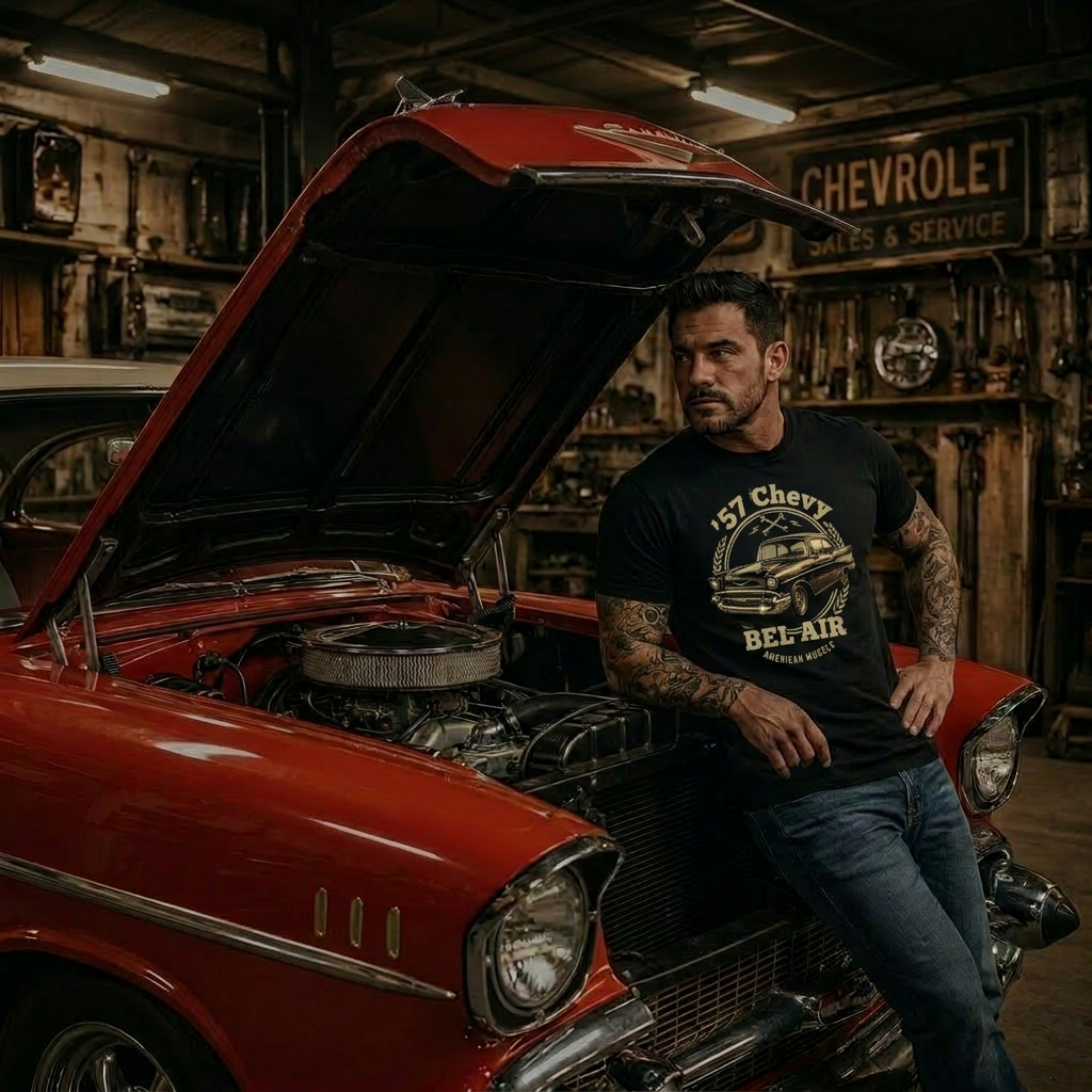 57 Chevy Chrome Detail Shirt | Classic Car Tee 8A