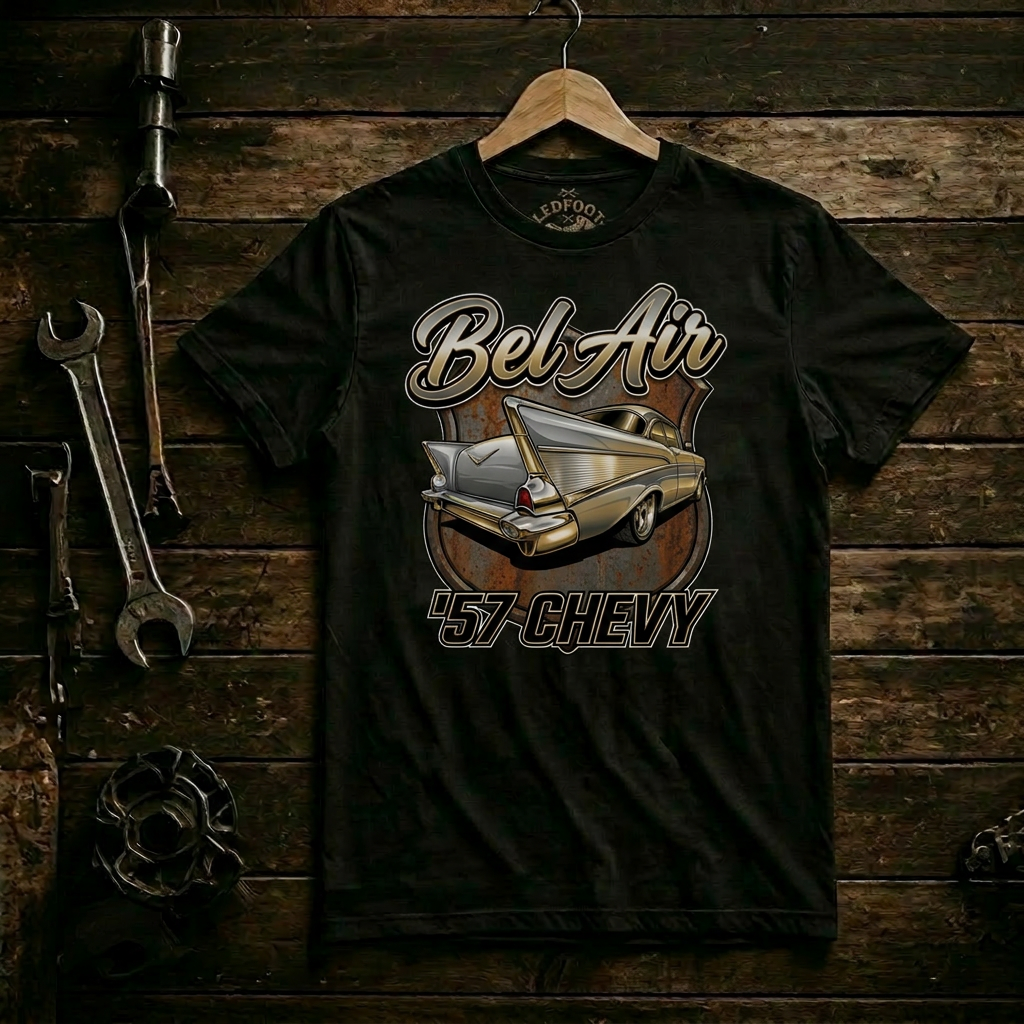 57 Chevy Bel Air Rear View Shirt | Classic Tailfin Car Tee 6A