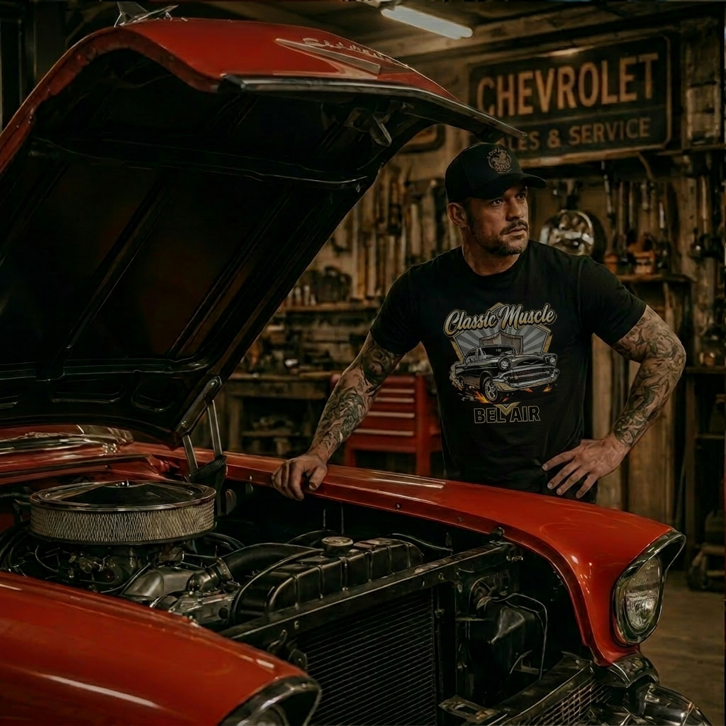 Mechanic Gift Shirt | 57 Chevy Garage Logo Tee 7B