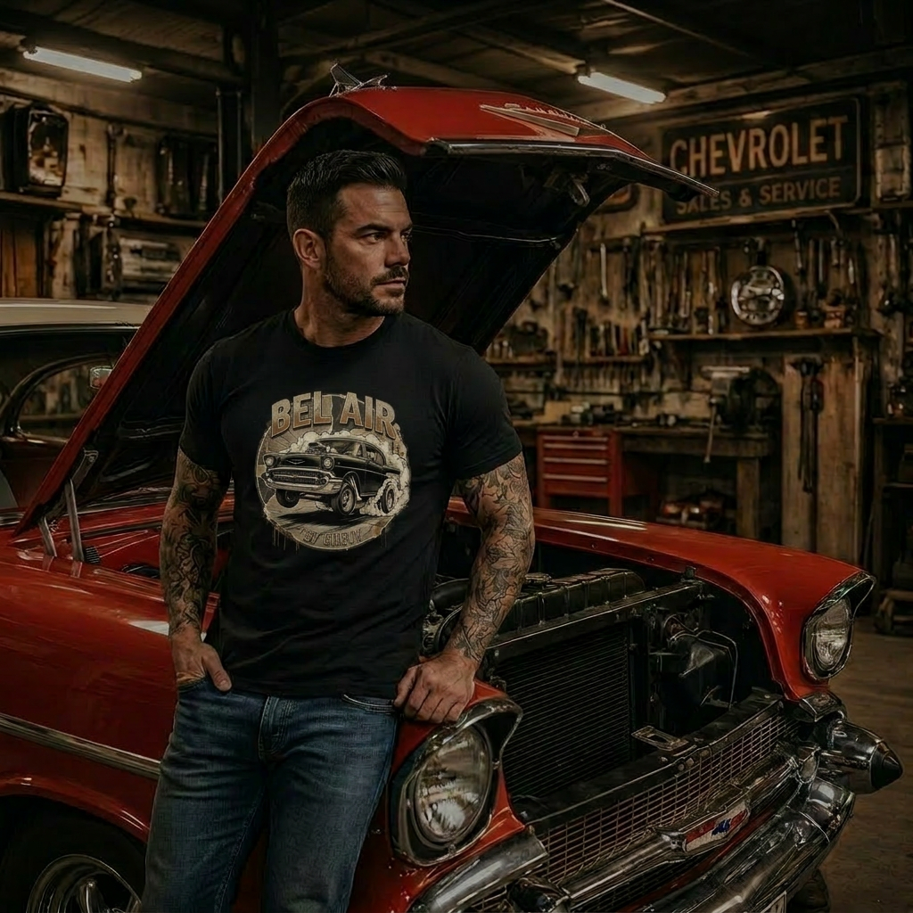 57 Chevy Burnout Shirt | Muscle Car Smoke Tee 9A