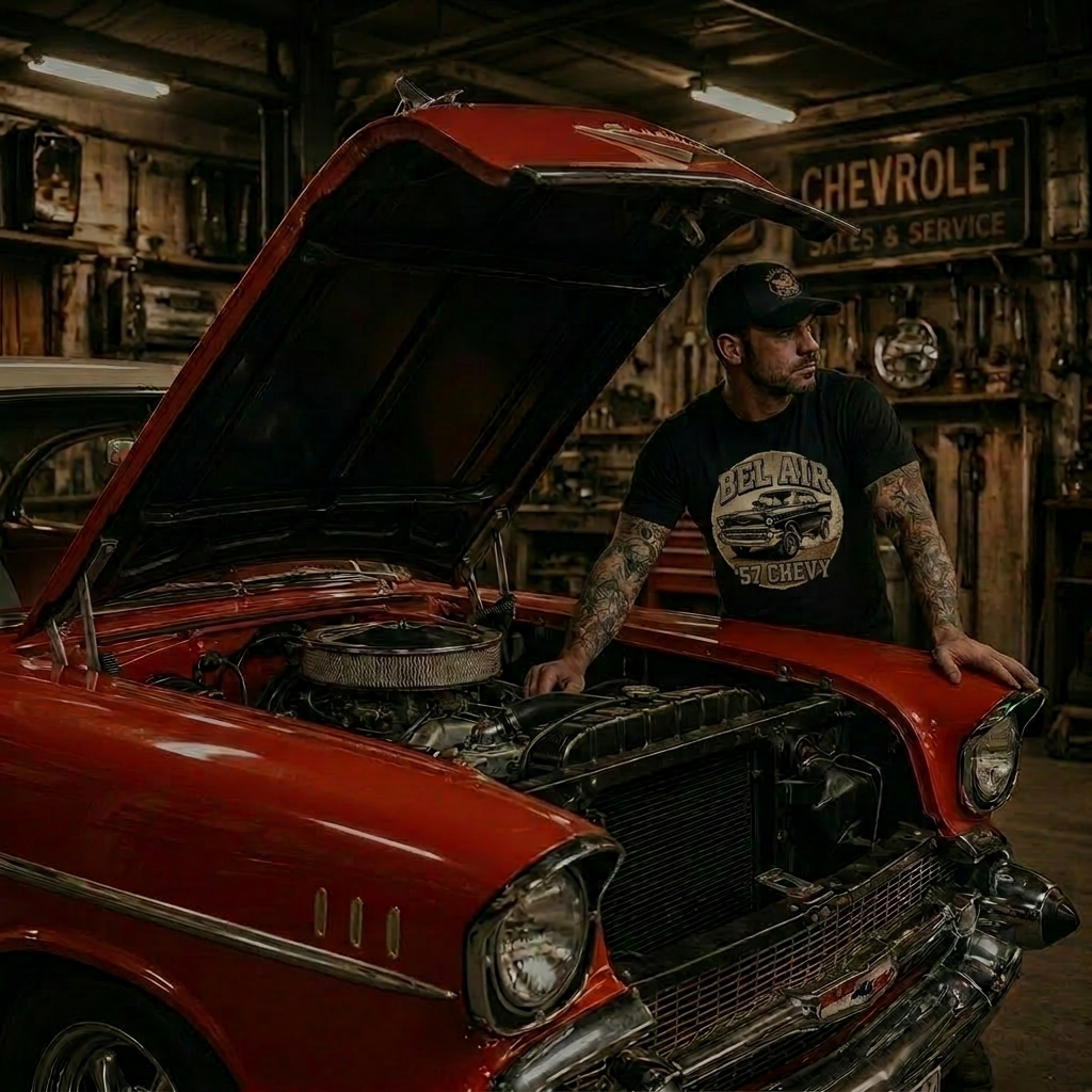 Retro Burnout 57 Chevy Shirt | Vintage Speed Tee 9C