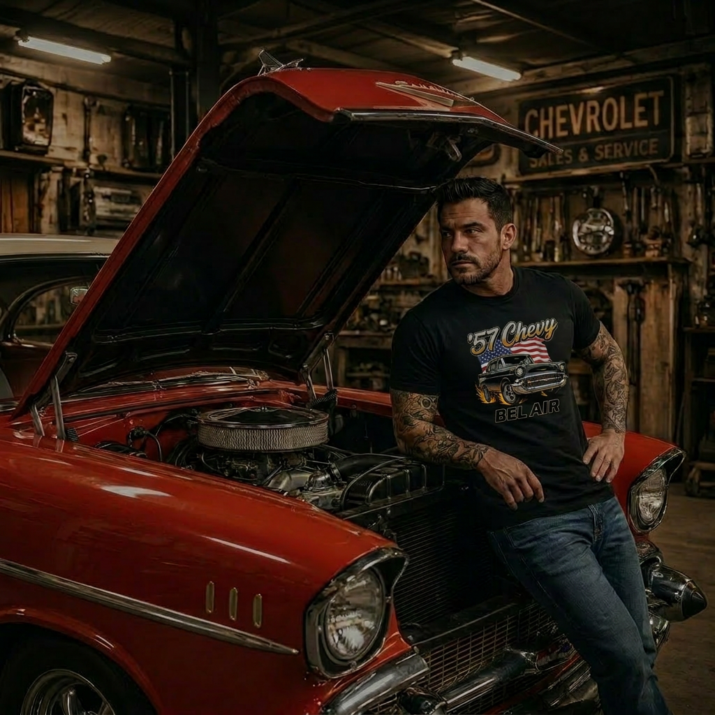 Vintage Americana 57 Chevy Shirt | Retro USA Tee 11C