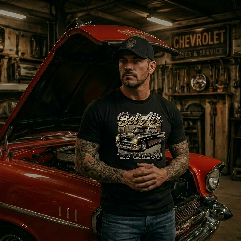 57 Chevy Night Garage Shirt | Classic Car Tee 14A