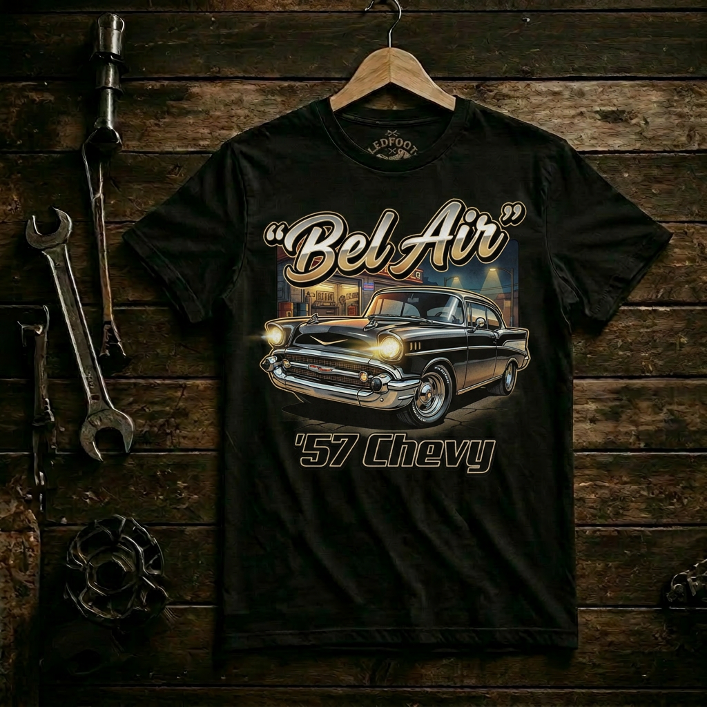 Late Night Garage Shirt | 57 Chevy Build Tee 14B