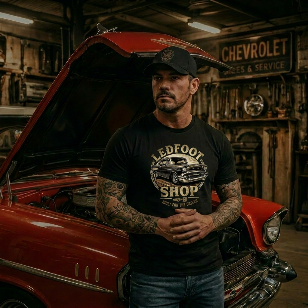 Ledfoot Shop 57 Chevy Tee | Exclusive Branding and Style 16A