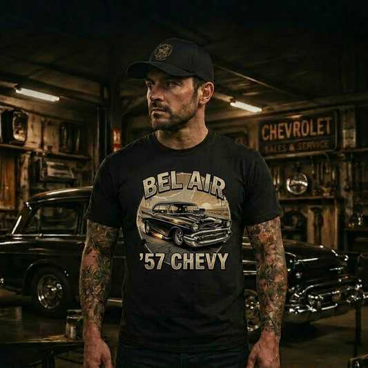 1957 Chevy Hot Rod T-Shirt | Classic Flame Car Tee 4A