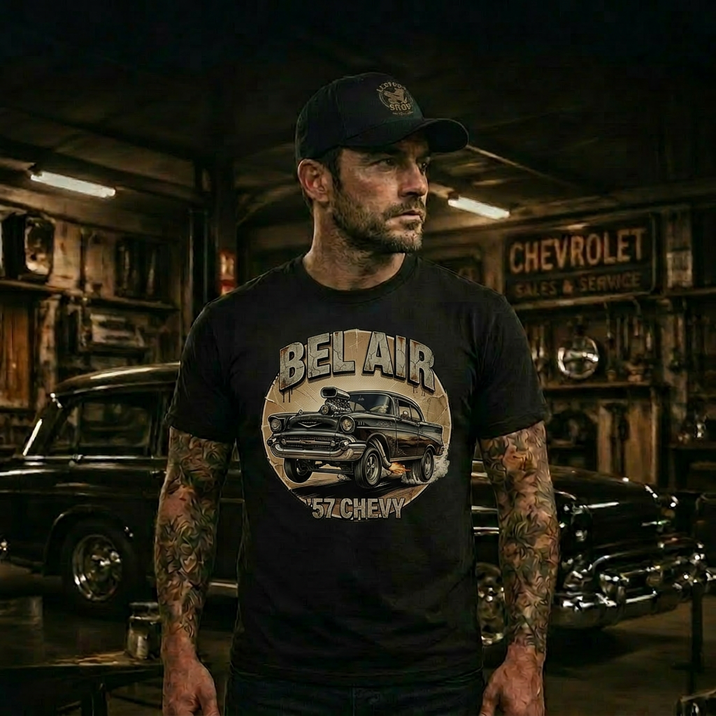 Flame 57 Chevy Shirt | Retro Muscle Car Graphic Tee 4B