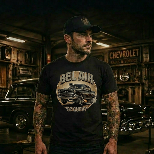 Flame 57 Chevy Shirt | Retro Muscle Car Graphic Tee 4B