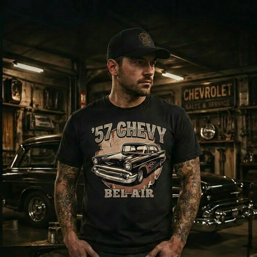 Hot Rod Gift Shirt | 57 Chevy Flame Design Tee 4C