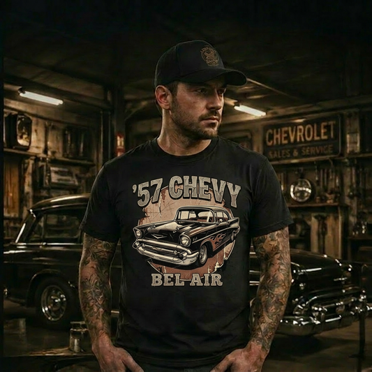 Hot Rod Gift Shirt | 57 Chevy Flame Design Tee 4C