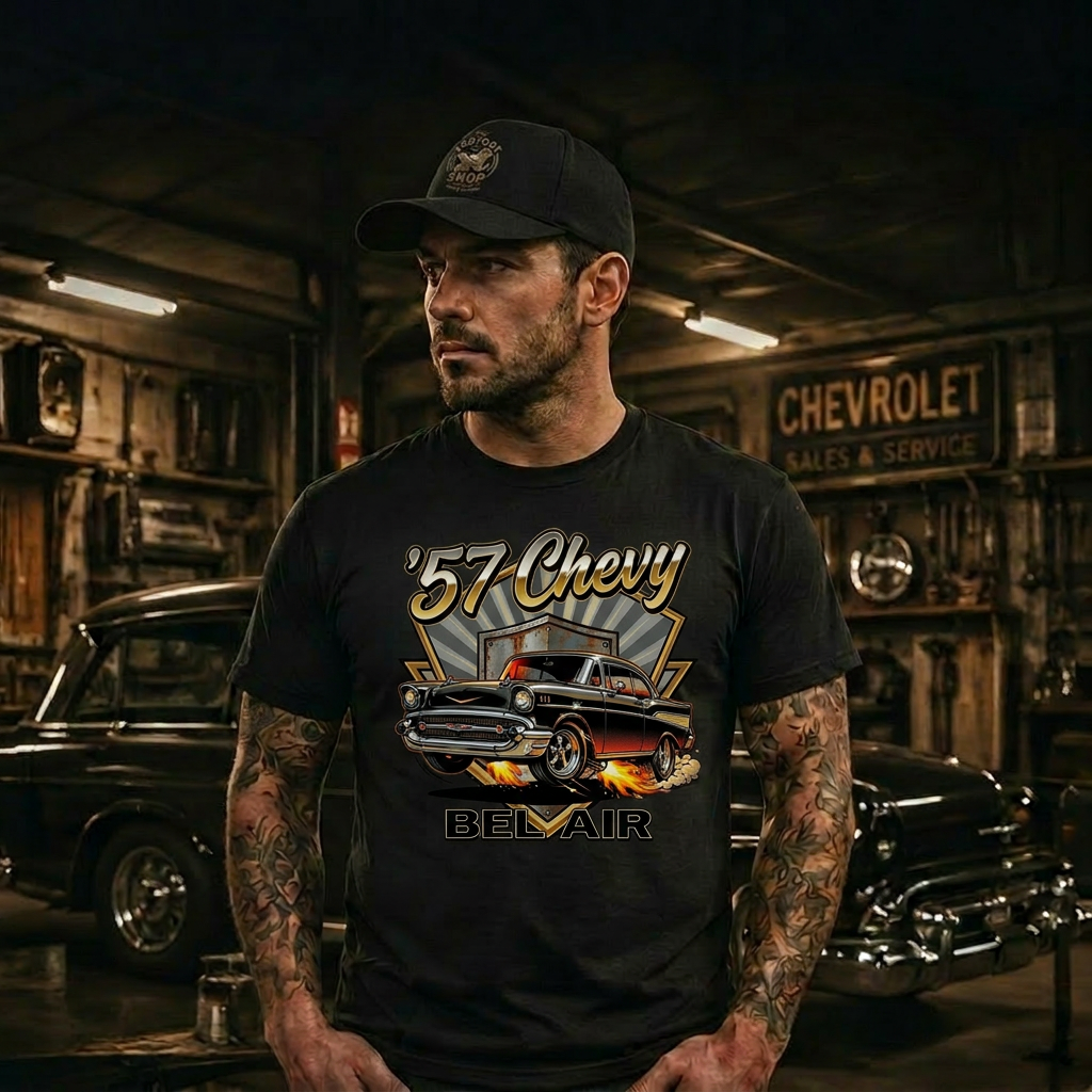 57 Chevy Garage Badge Shirt | Vintage Mechanic Tee 7A