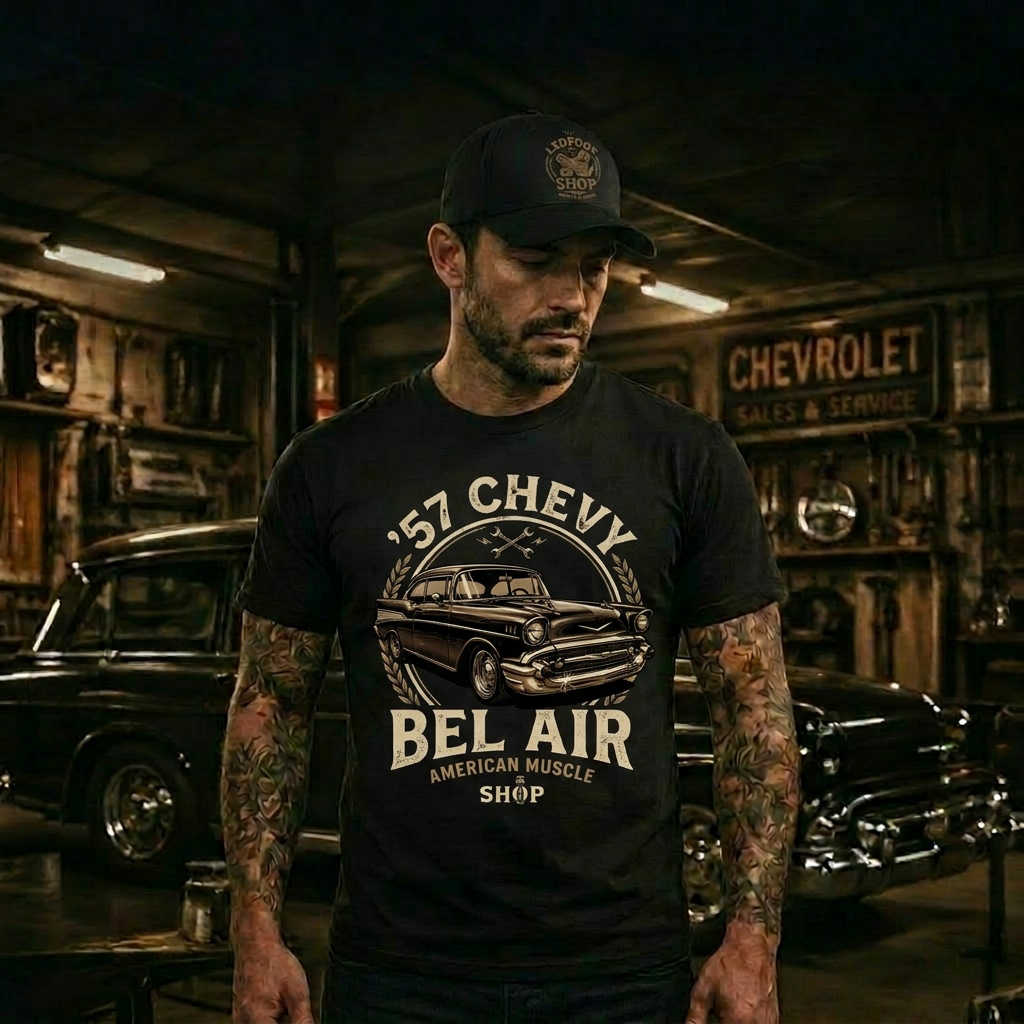 Vintage Chrome 57 Chevy Shirt | Retro Car Tee 8C