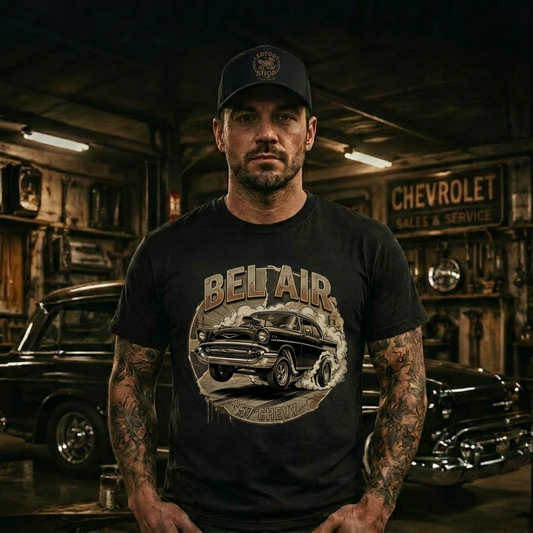 57 Chevy Burnout Shirt | Muscle Car Smoke Tee 9A