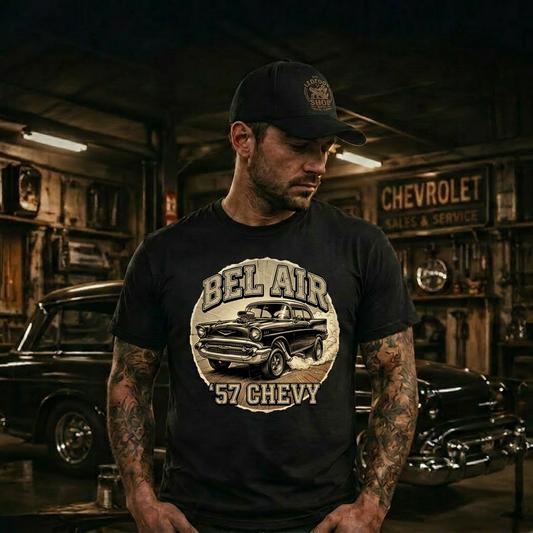 Retro Burnout 57 Chevy Shirt | Vintage Speed Tee 9C