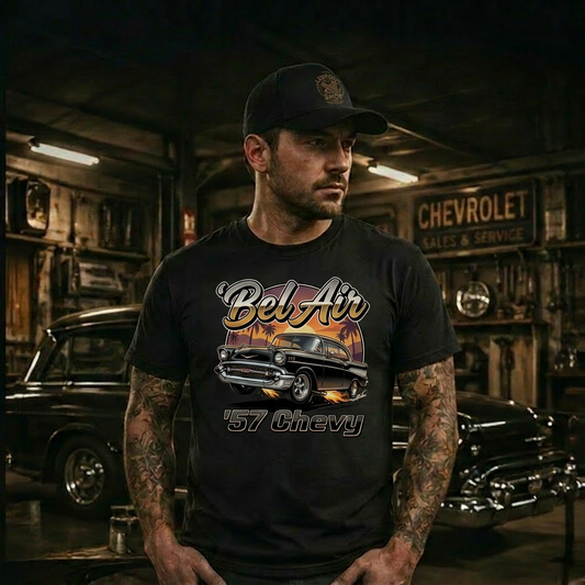 Classic Car Road Trip Shirt | 57 Chevy Flame Cruiser Tee 10B