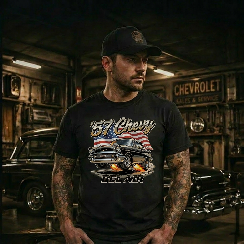 57 Chevy American Flag Shirt | Patriotic Car Tee 11A