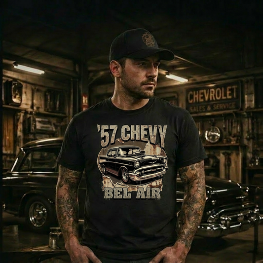 Classic Car Engine Shirt | 57 Chevy Motor Tee 12B