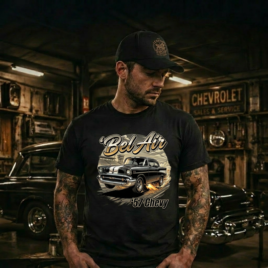 Retro Speed 57 Chevy Shirt | Vintage Racing Tee 13B