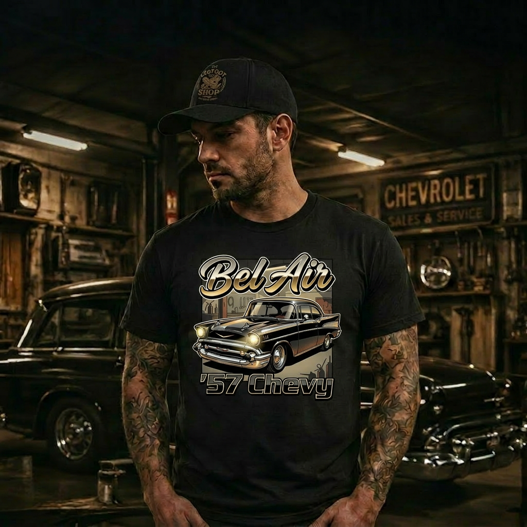 57 Chevy Night Garage Shirt | Classic Car Tee 14A