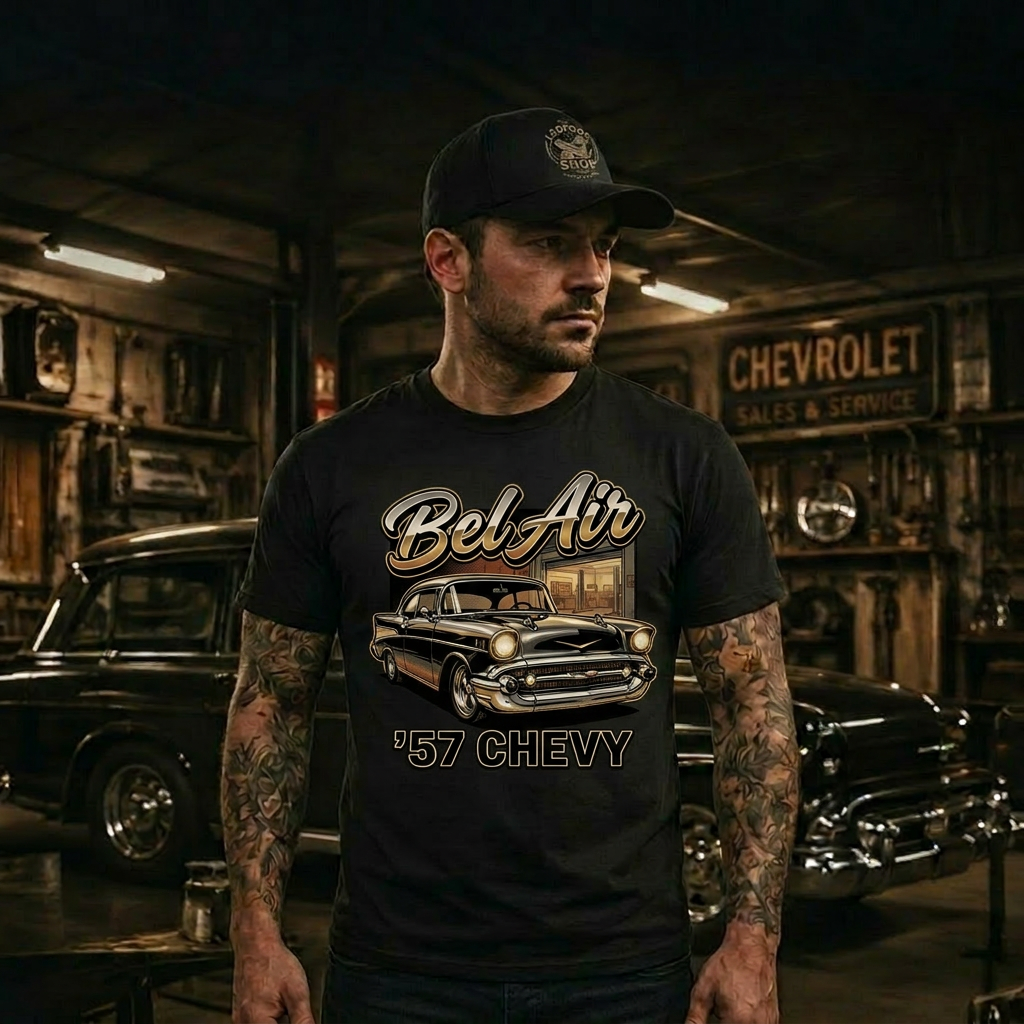 Dark Garage 57 Chevy Shirt | Gritty Car Tee 14C