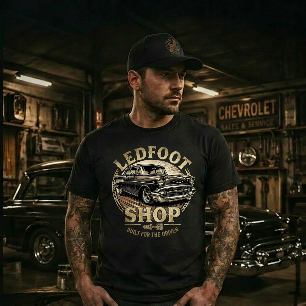 Ledfoot Shop 57 Chevy Tee | Exclusive Branding and Style 16A